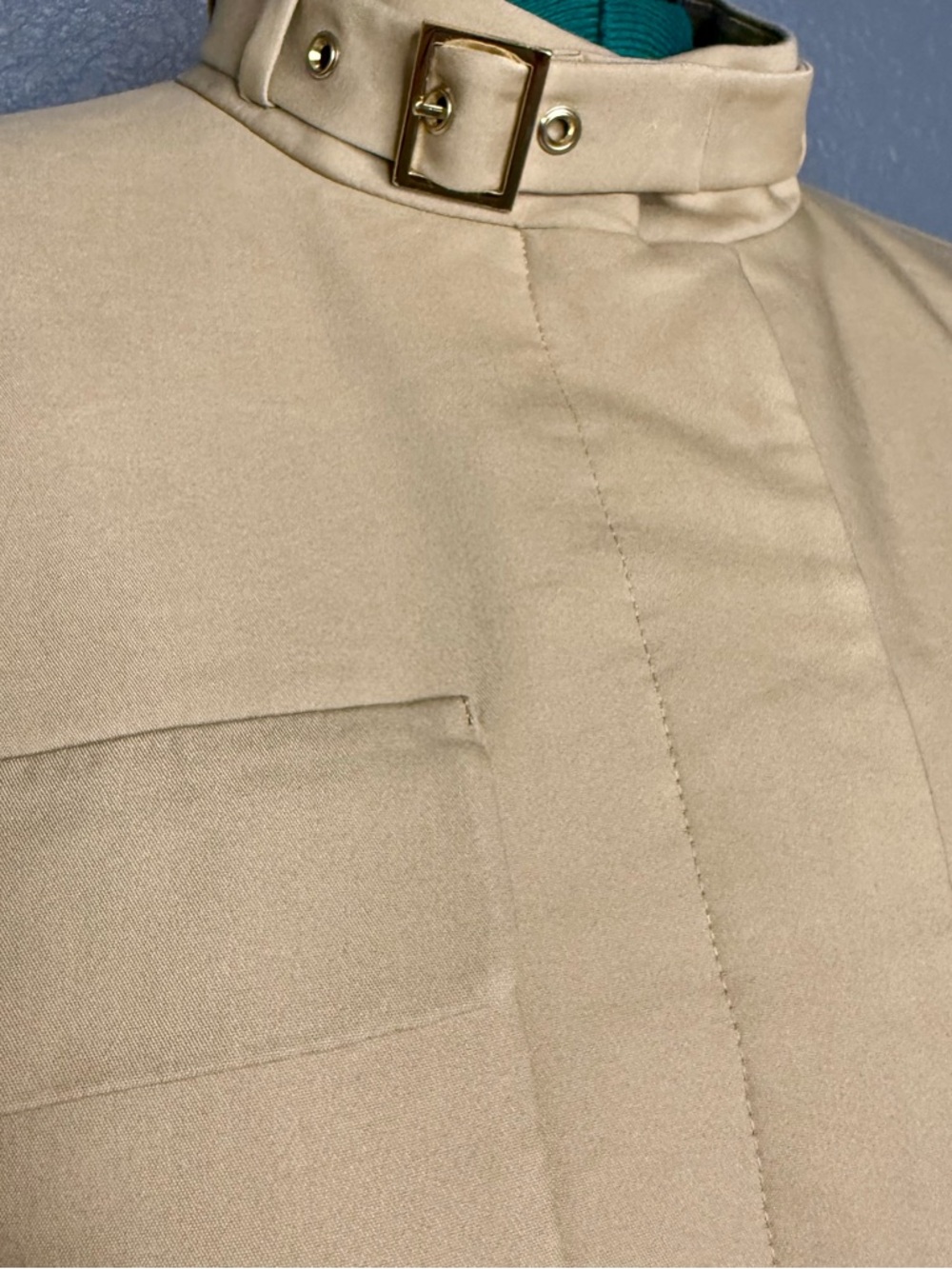 Ann Taylor Cream Utility Jacket Buckle Neck Size 12 Tailored Lightweight - Picture 3 of 16